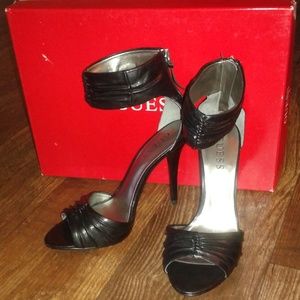 Guess Black Ankle Cuff Back Zip Heels 6.5